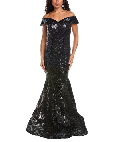 Rene Ruiz Off-the-shoulder Ombre Sequin Mermaid Gown In Black