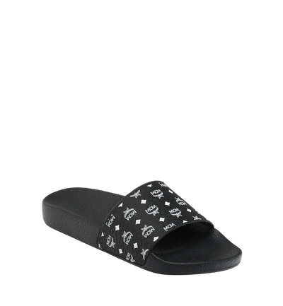 Mcm Monogram Print Rubber Slides In Black