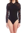 AMANDA UPRICHARD SHANDI SHEER SLEEVE BODYSUIT IN BLACK