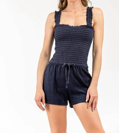 Juicy Couture Micro Terry Smocked Romper In Regal Blue