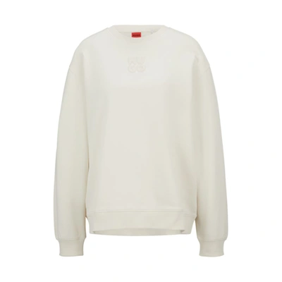 Hugo Relaxed-fit Sweatshirt With Embossed Stacked Logo In White