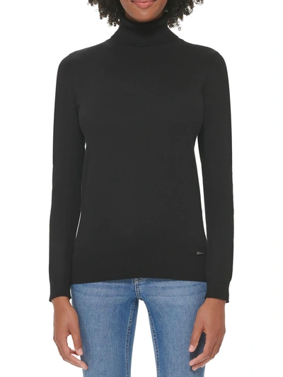 Calvin Klein Womens Ribbed Trim Turtleneck Turtleneck Sweater In Black