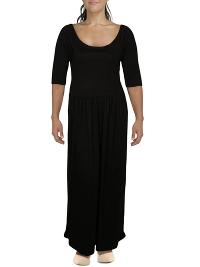 24seven Comfort Apparel Womens Three Quarter Sleeves Long Maxi Dress In Black
