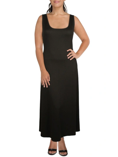 24seven Comfort Apparel Plus Womens Scoopneck Sleeveless Maxi Dress In Black