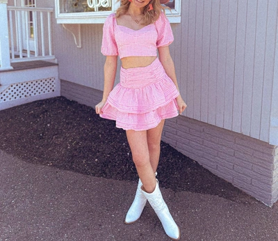 Buddylove Girl In Gingham Smocked Crop Top In Pink