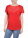 Ny Collection Petite Size Studded Short Flutter Sleeve Top In Multi
