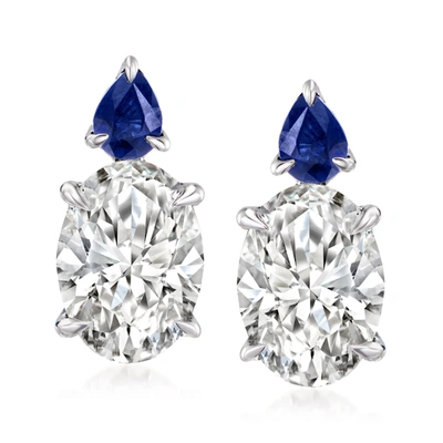 Ross-simons Lab-grown Diamond Drop Earrings With . Sapphires In 14kt White Gold In Silver
