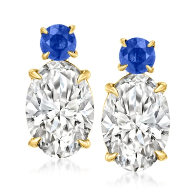 Ross-simons Lab-grown Diamond Drop Earrings With . Sapphires In 14kt White Gold In Silver