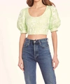 Amanda Uprichard Ballad Puff Sleeve Top In Cucumber In Multi