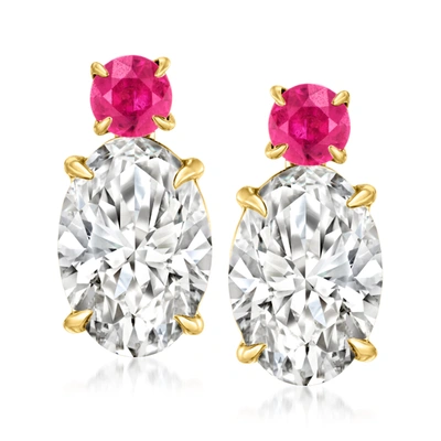 Ross-simons Lab-grown Diamond Drop Earrings With . Rubies In 14kt Yellow Gold In Silver