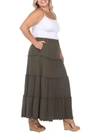 White Mark Plus Size Tiered Maxi Skirt In Green