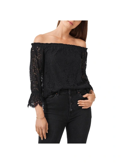 1.state Womens Lace High Neck Blouse In Black