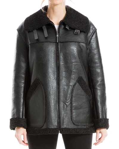 Max Studio Leatherette Zip Front Jacket In Black