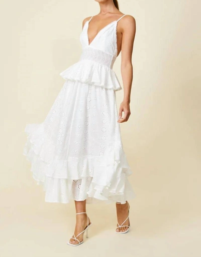 Line And Dot Lotus Eyelet Maxi Dress In White