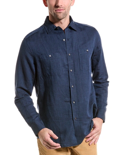 J.mclaughlin Fineline Jett Linen-blend Shirt In Blue