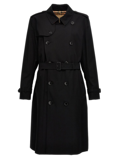 Burberry Heritage Kensington Double Breasted Belted Trench Coat In Black