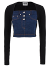 MOSCHINO MOSCHINO JEANS PANELLED DENIM CROPPED TOP