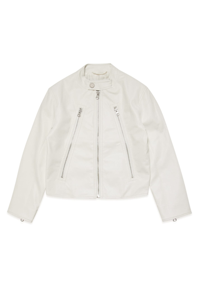 Mm6 Maison Margiela Kids' Mm6j15bu Jacket Maison Margiela Biker Fake Leather Jacket In Panna