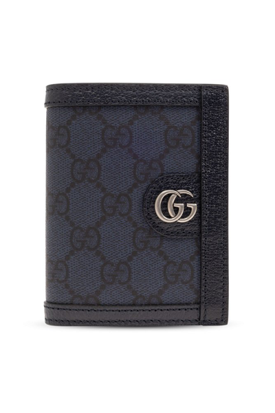 Gucci Logo Plaque Folding Wallet In Blue