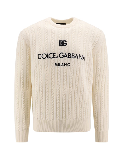 Dolce & Gabbana Logo Embroidered Crewneck Jumper In White