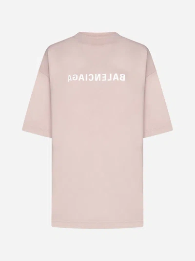 Balenciaga Logo Cotton Jersey T-shirt In Light Pink,white