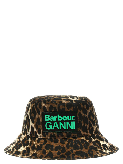 Barbour X Ganni Leopard Printed Logo Patch Bucket Hat In Multi