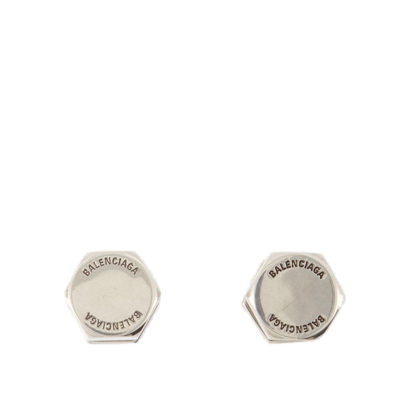 Balenciaga Garage Double Screw Earrings In Silver