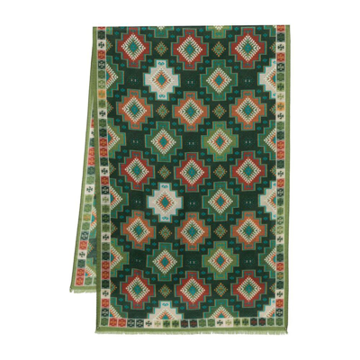 Lady Anne Patterned-intarsia Wool Scarf In Green/red