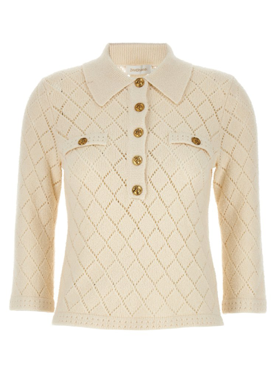 Zimmermann Matchmaker Pointelle Polo Top Sweater, Cardigans White