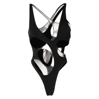 Mugler Asymmetric Cutout Swimsuit In Black