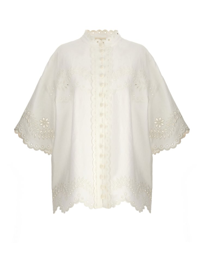 Zimmermann Junie Floral-embroidered Shirt In White