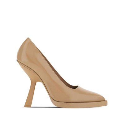 Ferragamo Pumps With Shaped Heel In Beige