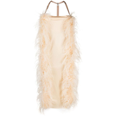 Sportmax Ussita Feather-trim Midi Dress In Beige