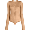 Sportmax Ribbed-knit Button-up Bodysuit In Neutrals