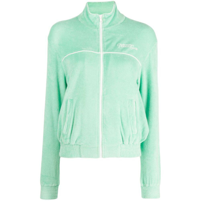 Sporty And Rich Logo-embroidered Terry-cloth Cardigan In Green