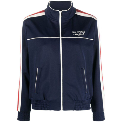 Sporty And Rich Stripe-detail Zip-up Track Jacket In Blue