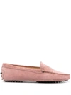 Tod's Tods Womens Tan Mocassino Gommini Suede Driving Shoes In Pink & Purple