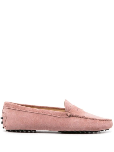 Tod's Moccasins Logo Embossed Loafers In Pink & Purple