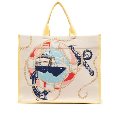 Zimmermann Medium Jacquard Nautical Tote Bag In Nautical Map