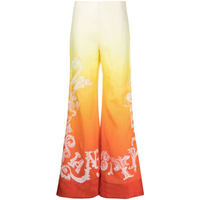 Zimmermann Wonderland Embellished Silk And Linen Flared Pants In Yellow