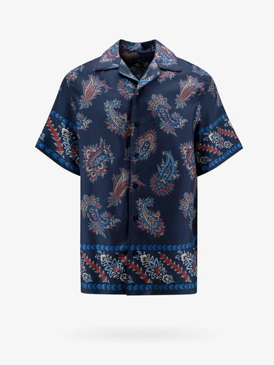 Etro Men's Oversized Paisley Camp Shirt In Blue