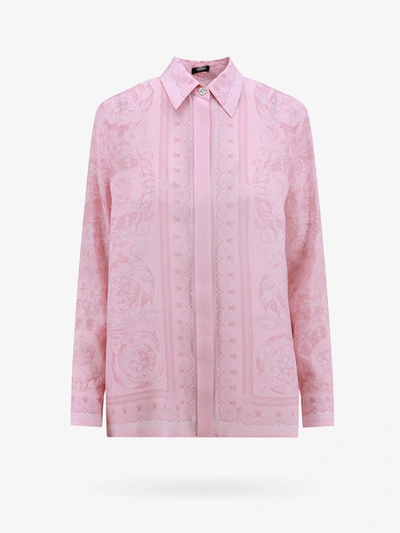Versace Barocco Kids Silk Shirt In Pink