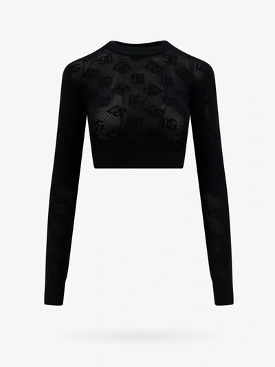 Dolce & Gabbana Cropped Mesh-stitch Viscose Jumper With Jacquard Dg Logo In Black