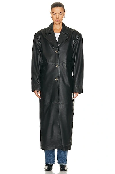 Grlfrnd The Long Leather Coat In Black