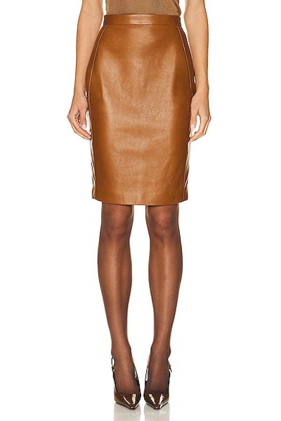 Saint Laurent Leather Pencil Skirt In Brown