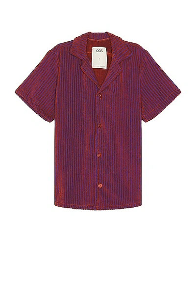 Oas Deep Cut Cuba Terry Shirt In Rusty Red