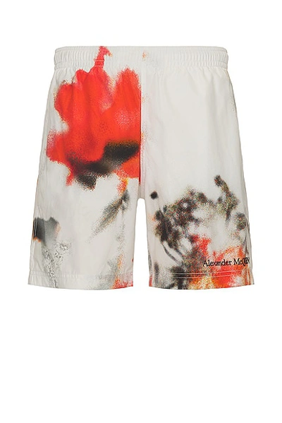 Alexander Mcqueen Obscured Flower Swim In Ivory/gold