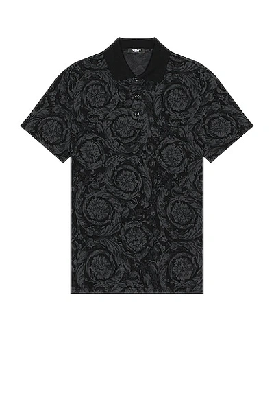 Versace Barocco-jacquard Cotton Polo Shirt In Black