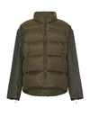 Undercover Leather Sleeve Puffer Blouson In Khaki