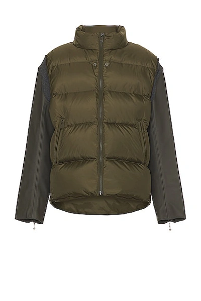 Undercover Leather Sleeve Puffer Blouson In Khaki